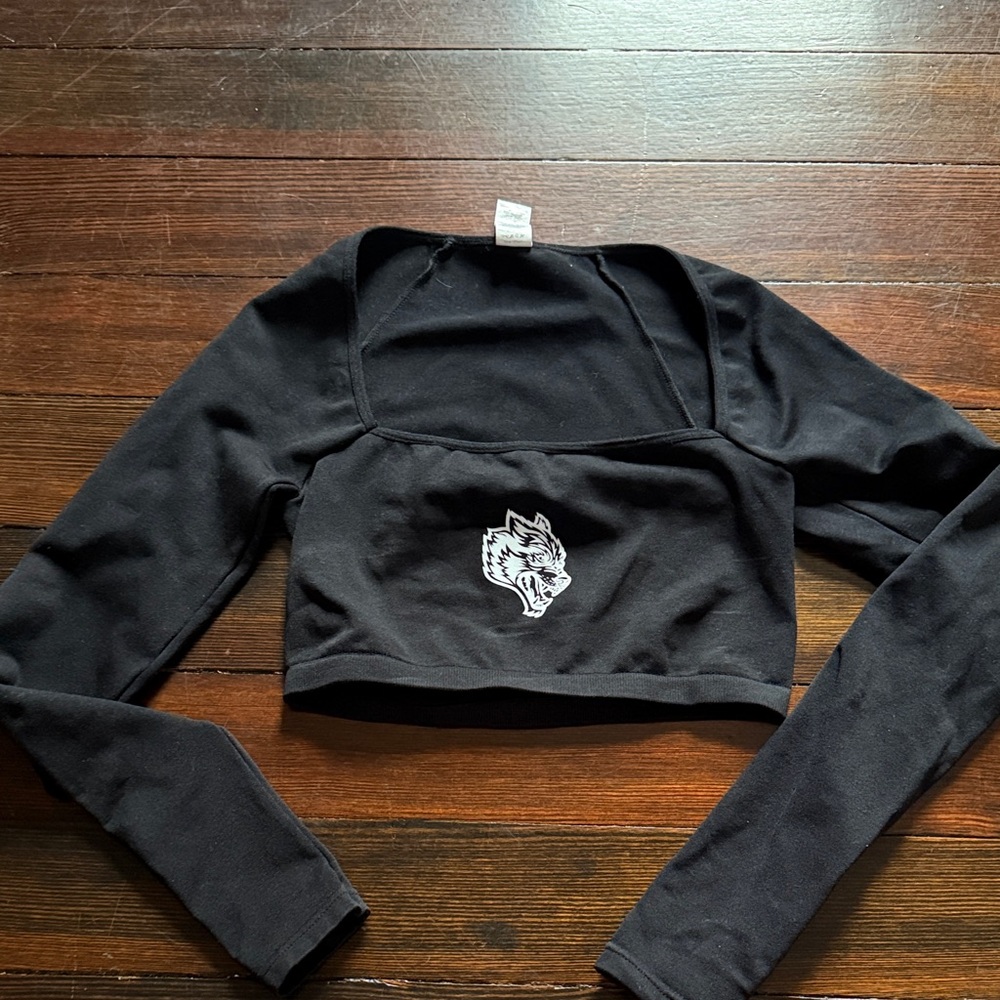 Darc Sport Black Long-Sleeve Crop Top with White Wolf Logo